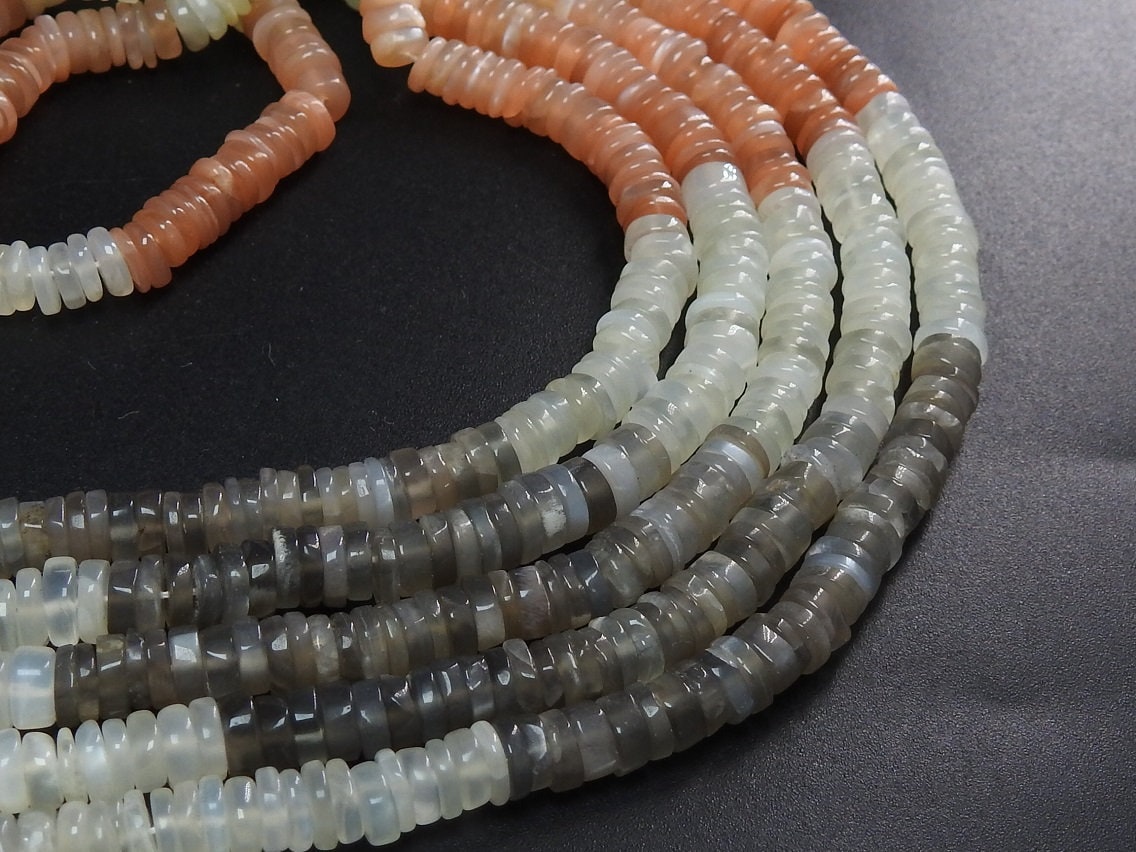 Moonstone Multi Shaded Smooth Tire Bead Coin Button Wheel 16Inches Strand Wholesale Price New Arrival PME-T1