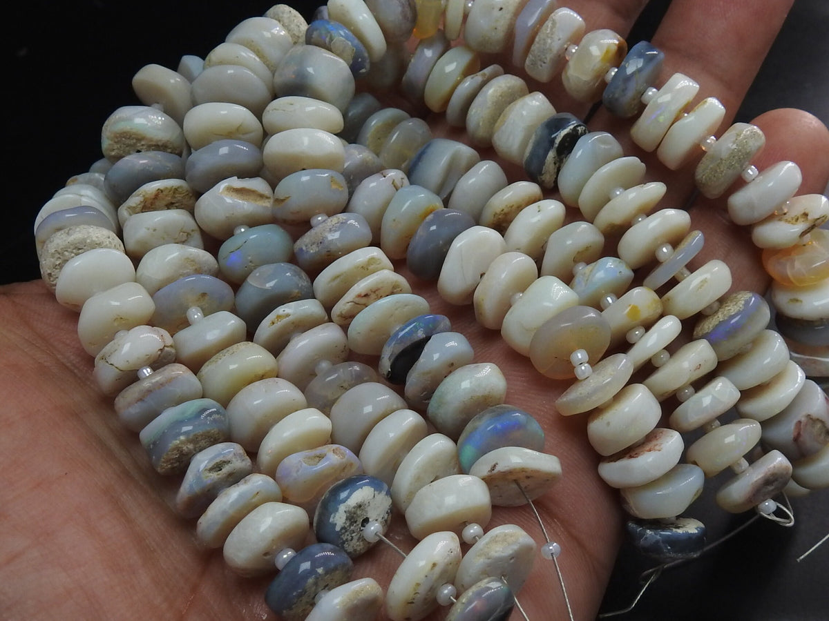 Australian Opal Multi Colors Smooth Coin Button Tire Bead 8Inches Strand Natural Stone Precious Gemstone Fire Rondelle DIY Jewelry Making WM