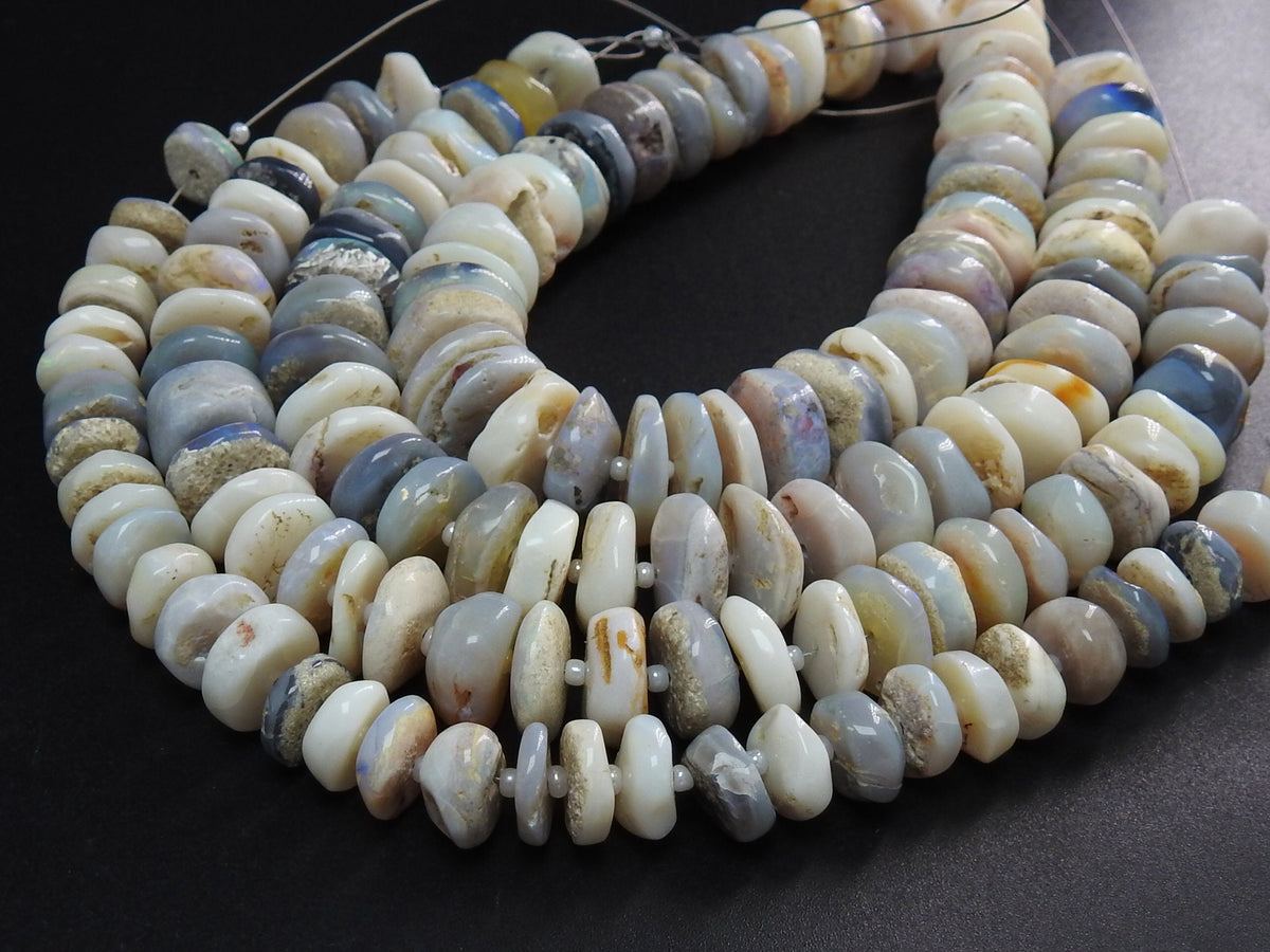 Australian Opal Multi Colors Smooth Coin Button Tire Bead 8Inches Strand Natural Stone Precious Gemstone Fire Rondelle DIY Jewelry Making WM