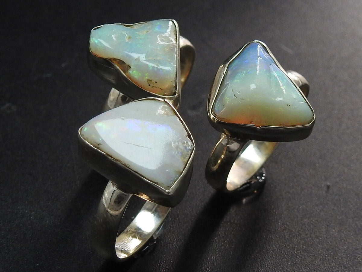 Australian Opal Natural Polished Rough 925 Sterling Silver Ring 15-10MM Long Gift For Her Fashionable Jewelry New Arrival MS