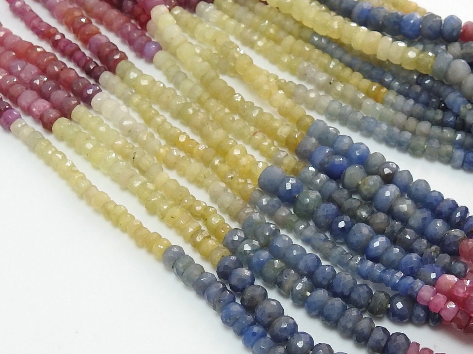 Natural Multi Shaded Sapphire Faceted Rondell Beads 16Inches Strand Loose Gemstone for Jewelry Making Wholesaler Supplies Craft DIY PME-B6