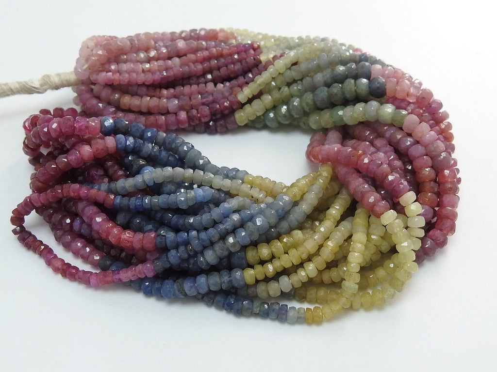 Natural Multi Shaded Sapphire Faceted Rondell Beads 16Inches Strand Loose Gemstone for Jewelry Making Wholesaler Supplies Craft DIY PME-B6