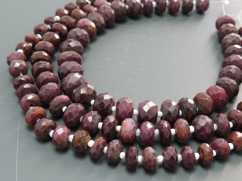 Ruby Faceted Rondelle Beads, Natural Gemstone Roundel 8 Inches Strand, Wholesale Jewelry Making Supplies, New Arrival Loose Stone W-B4