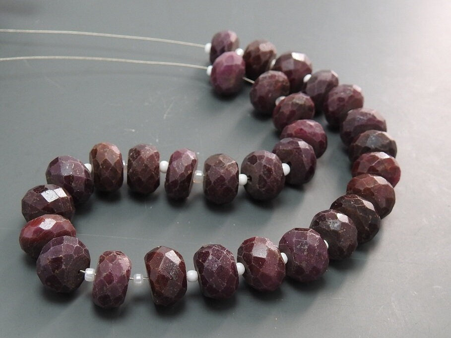 Ruby Faceted Rondelle Beads, Natural Gemstone Roundel 8 Inches Strand, Wholesale Jewelry Making Supplies, New Arrival Loose Stone W-B4