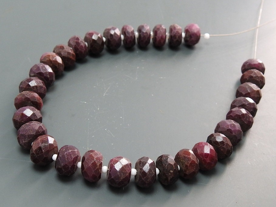 Ruby Faceted Rondelle Beads, Natural Gemstone Roundel 8 Inches Strand, Wholesale Jewelry Making Supplies, New Arrival Loose Stone W-B4