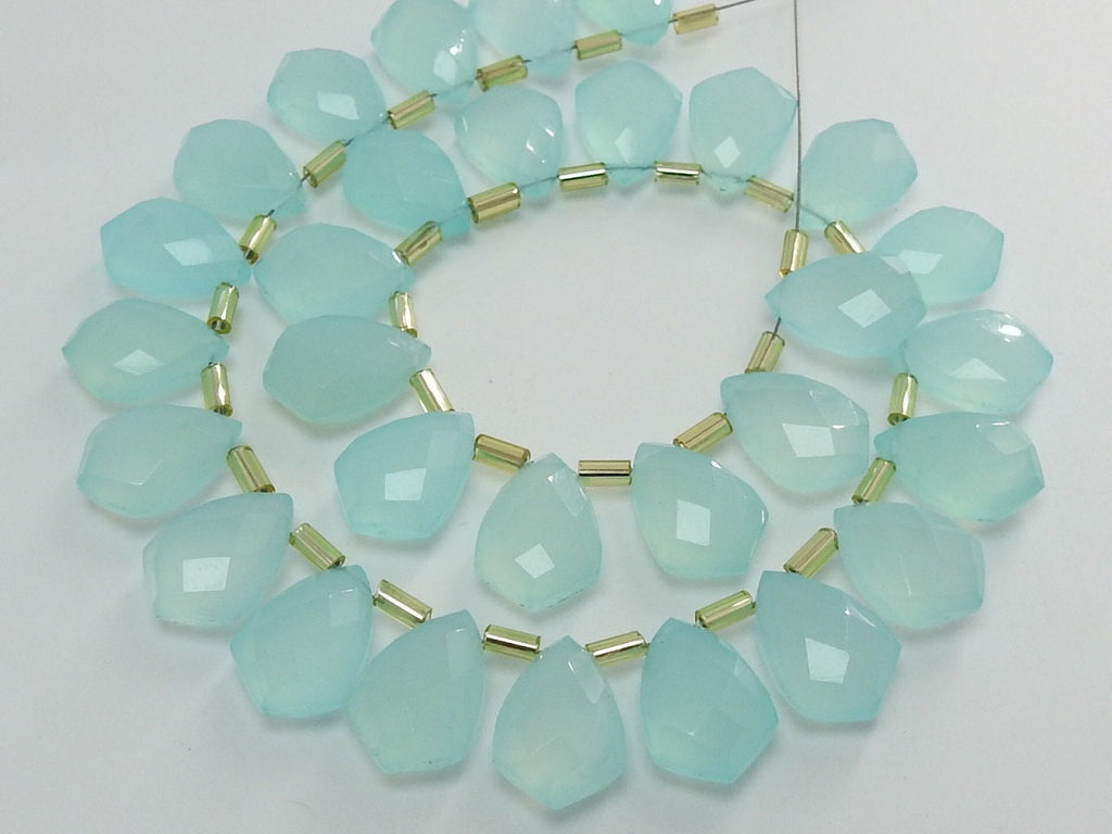 Aqua Blue Chalcedony Faceted Kite Shape Beads 2 Piece 14x10mm Handmade Gemstone Briolette Pair for Custom Jewelry Making PME-CY2