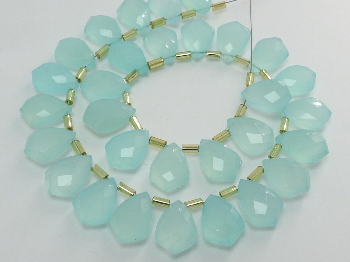 Aqua Blue Chalcedony Faceted Kite Shape Beads 2 Piece 14x10mm Handmade Gemstone Briolette Pair for Custom Jewelry Making PME-CY2