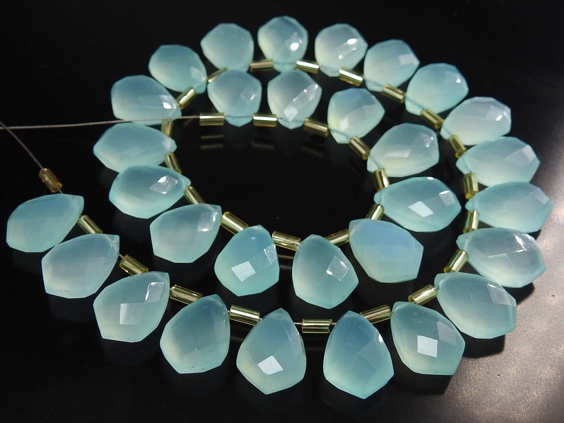 Aqua Blue Chalcedony Faceted Kite Shape Beads 2 Piece 14x10mm Handmade Gemstone Briolette Pair for Custom Jewelry Making PME-CY2