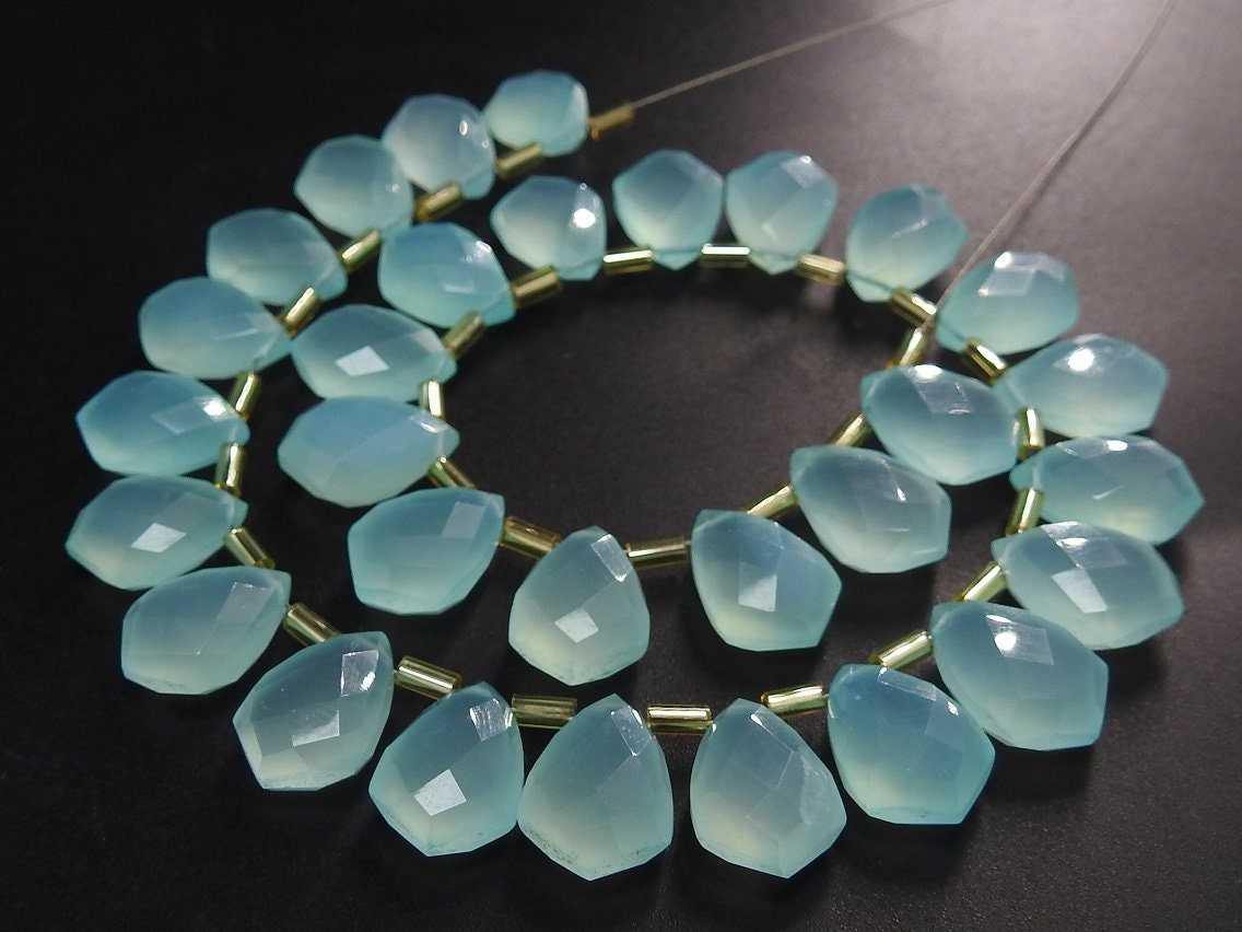 Aqua Blue Chalcedony Faceted Kite Shape Beads 2 Piece 14x10mm Handmade Gemstone Briolette Pair for Custom Jewelry Making PME-CY2