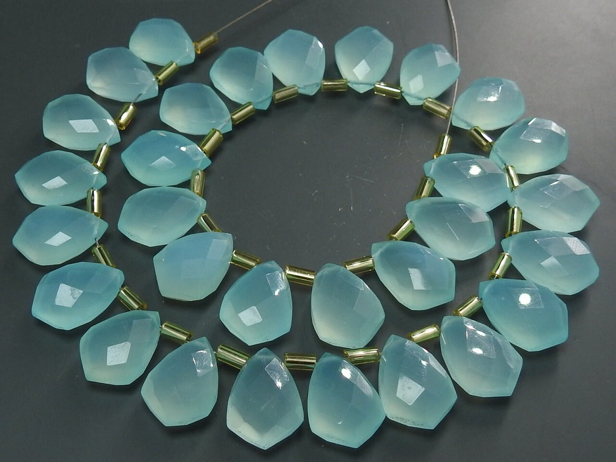 Aqua Blue Chalcedony Faceted Kite Shape Beads 2 Piece 14x10mm Handmade Gemstone Briolette Pair for Custom Jewelry Making PME-CY2