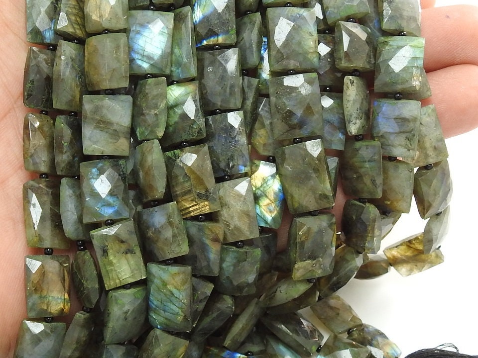 Labradorite Multi Fire Faceted Baguette Bead 10Inches Strand 14x10 To 11x9mm Approx Wholesaler Supplies Natural Stone Flash Gemstone PME-B5