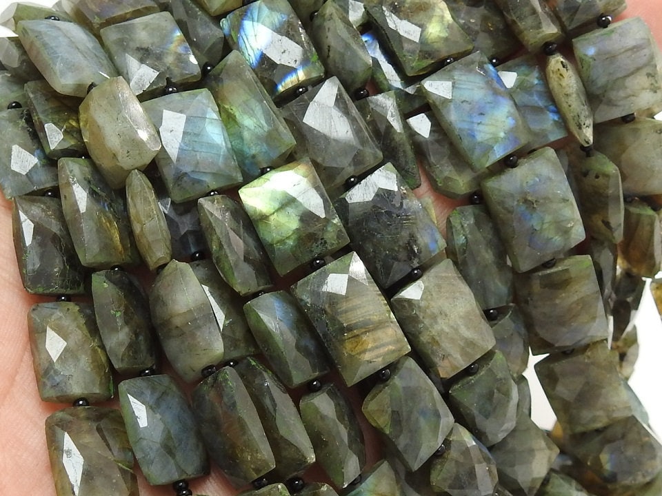 Labradorite Multi Fire Faceted Baguette Bead 10Inches Strand 14x10 To 11x9mm Approx Wholesaler Supplies Natural Stone Flash Gemstone PME-B5