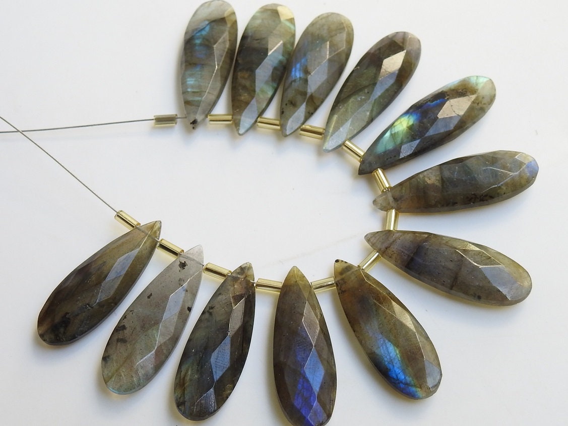 Faceted Labradorite Teardrop Beads, Multi Fire Stone, 30x10mm (2 Piece)
