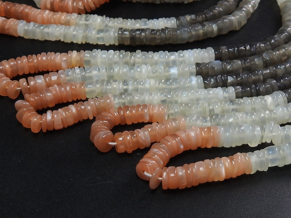 Moonstone Multi Shaded Smooth Tire Bead Coin Button Wheel 16Inches Strand Wholesale Price New Arrival PME-T1