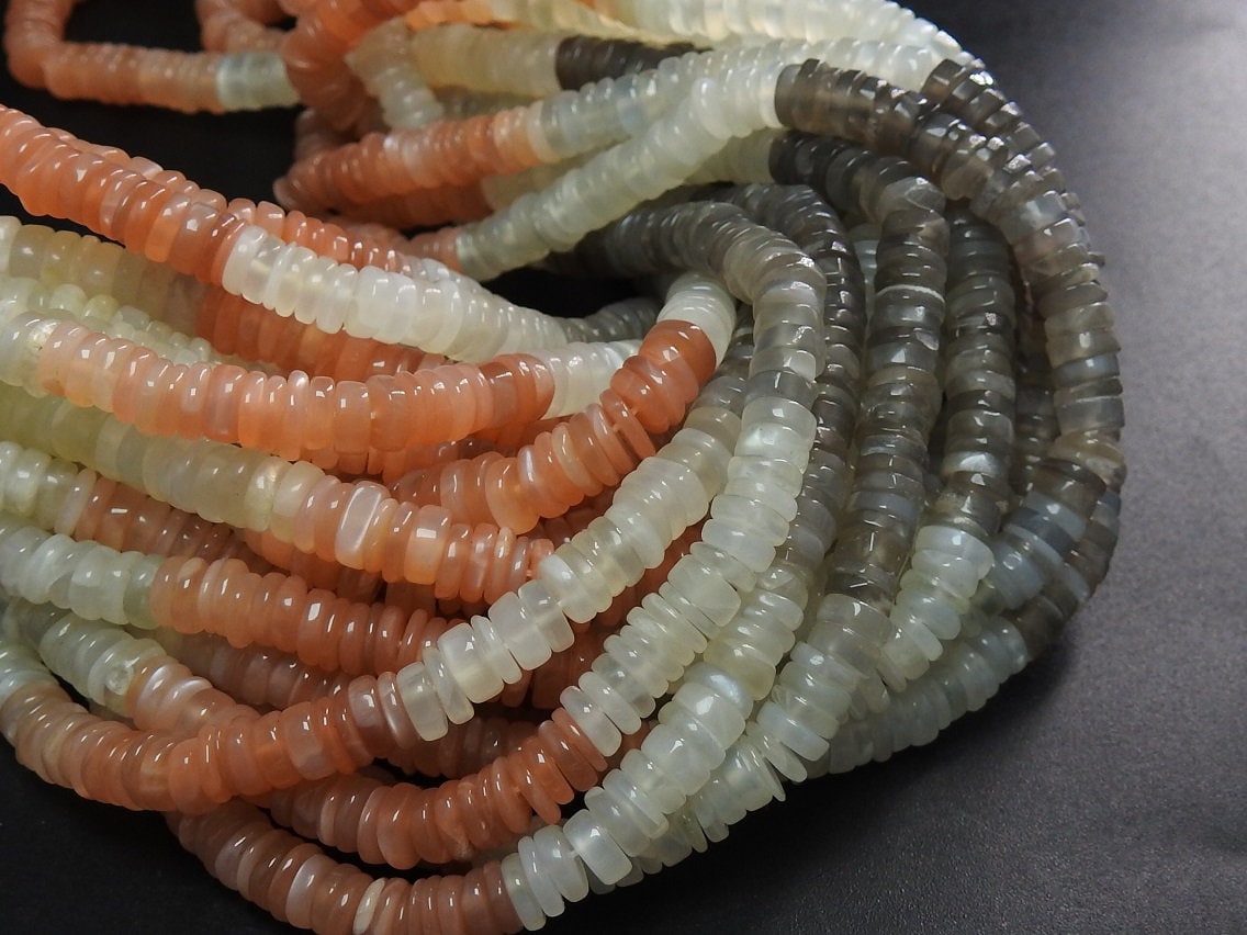 Moonstone Multi Shaded Smooth Tire Bead Coin Button Wheel 16Inches Strand Wholesale Price New Arrival PME-T1