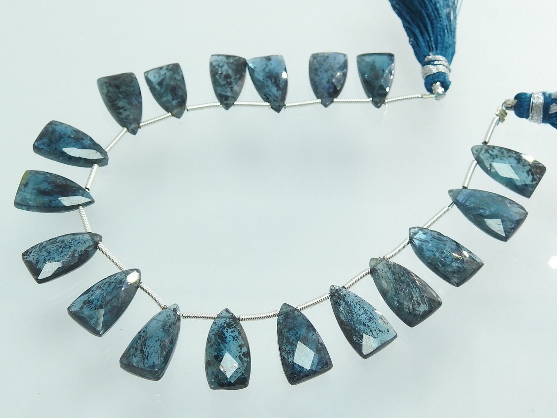 Natural Moss Blue Kyanite Trillion Faceted Gemstone Pair, 15x8mm Matched 2-Piece Set, DIY Earring Designing Wholesale Supplies