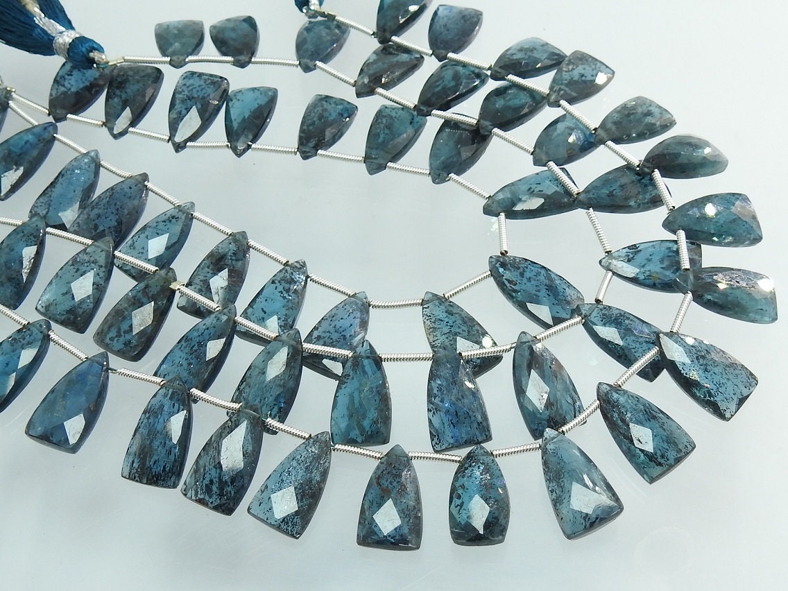 Natural Moss Blue Kyanite Trillion Faceted Gemstone Pair, 15x8mm Matched 2-Piece Set, DIY Earring Designing Wholesale Supplies