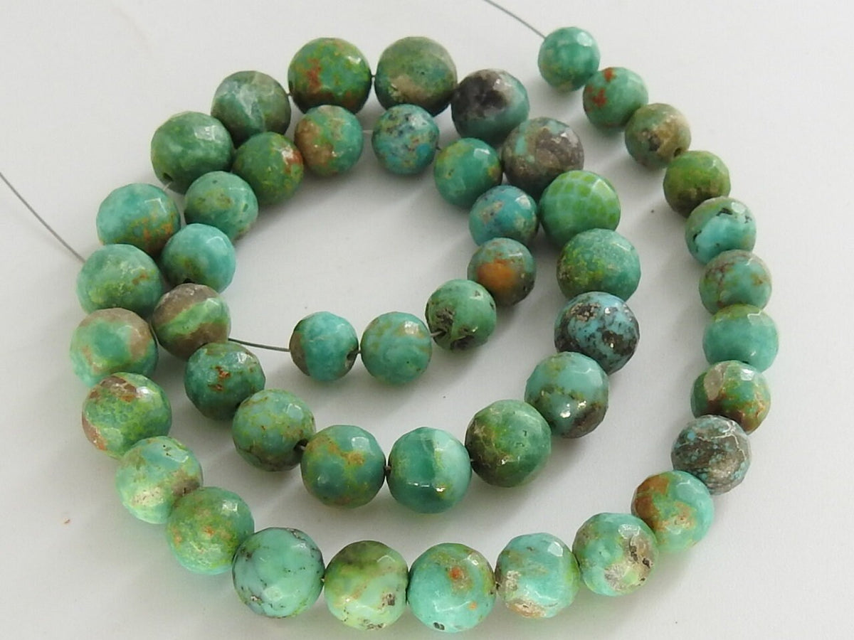 Natural Green Arizona Turquoise Faceted Round Beads 12" Strand Tiny Ball Sphere Loose Gemstone Wholesale Supply For Jewelry Making DIY Craft