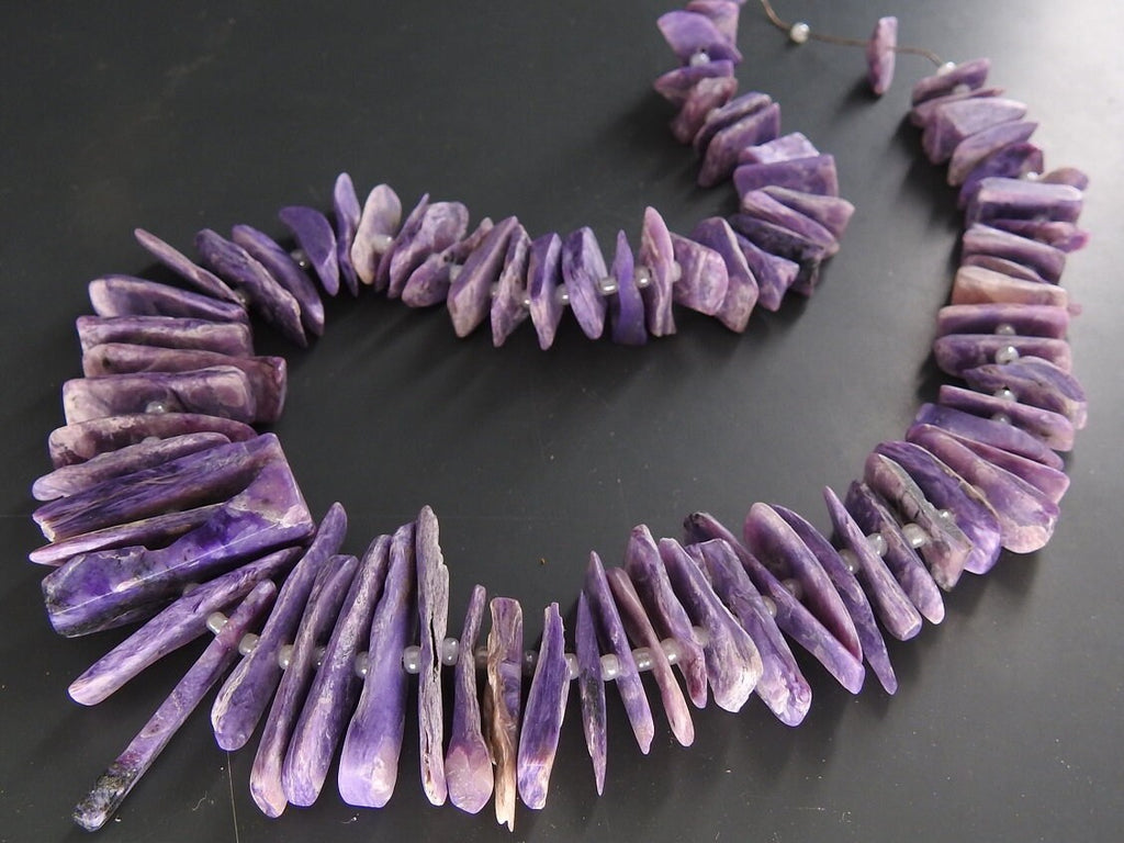 Natural Charoite Rough Stick Beads Matte Polished Raw Nugget 12" Strand 20x10-8x7mm Wholesale Healing Crystal For Necklace R3