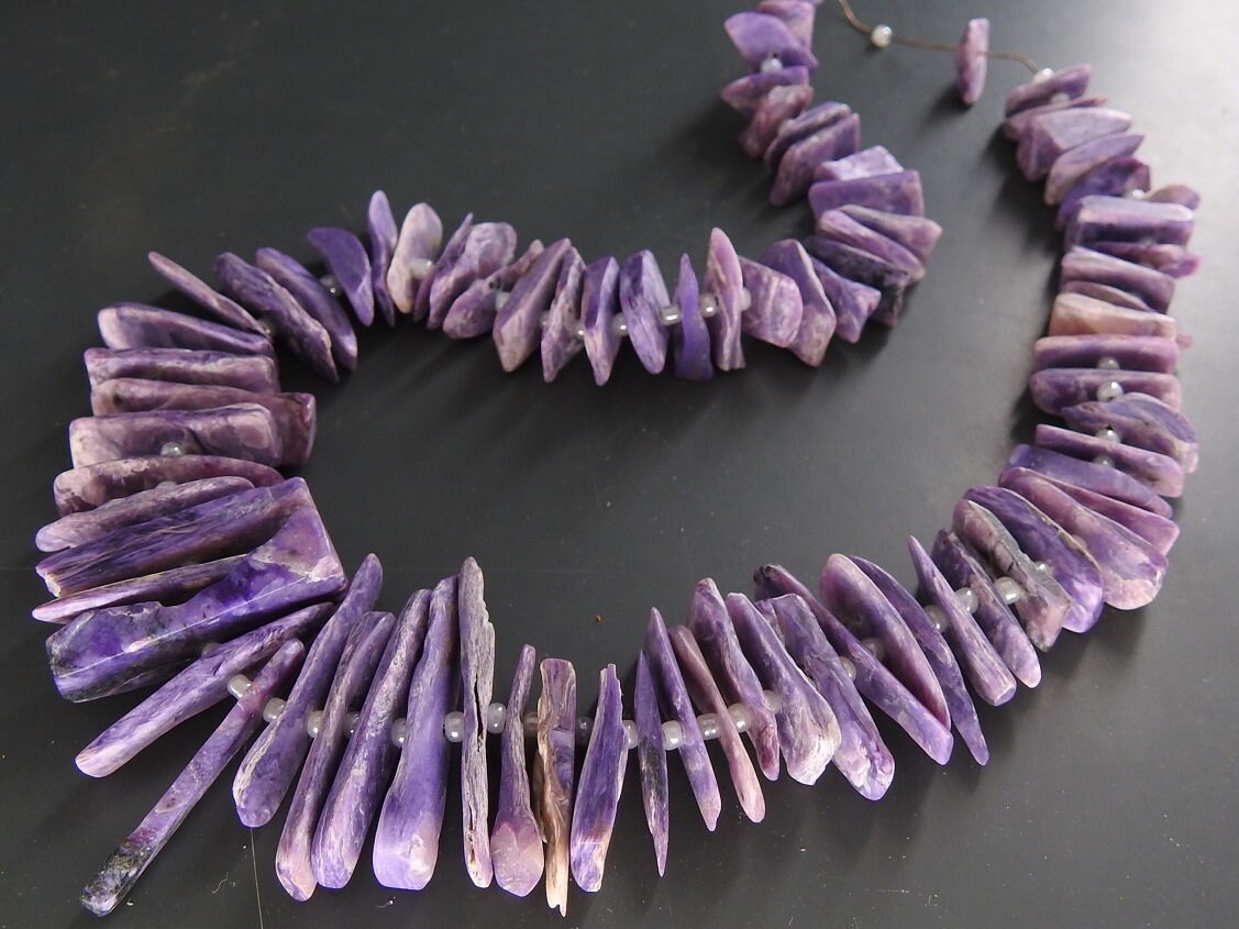Natural Charoite Rough Stick Beads Matte Polished Raw Nugget 12" Strand 20x10-8x7mm Wholesale Healing Crystal For Necklace R3