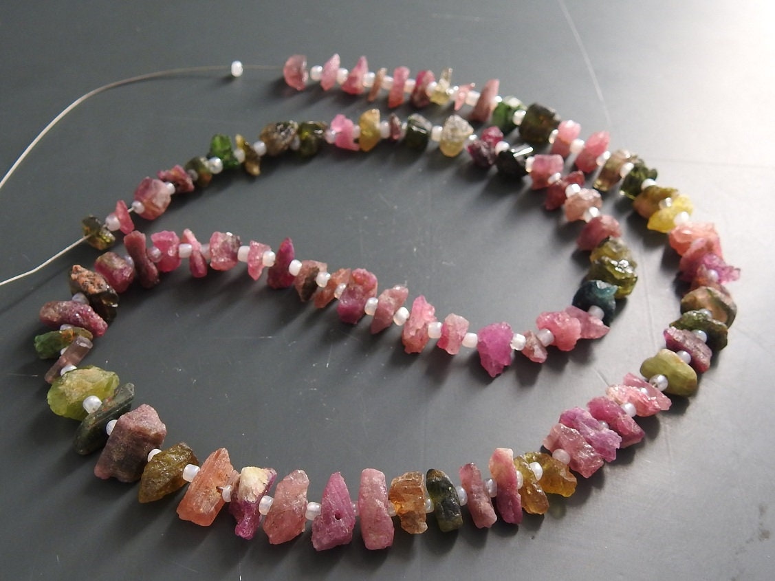Natural Multi Tourmaline Rough Beads Uncut Chip Nugget Loose Raw Stone 16 Inch Strand Wholesale Gemstone Supplies for DIY Jewelry Making RB2
