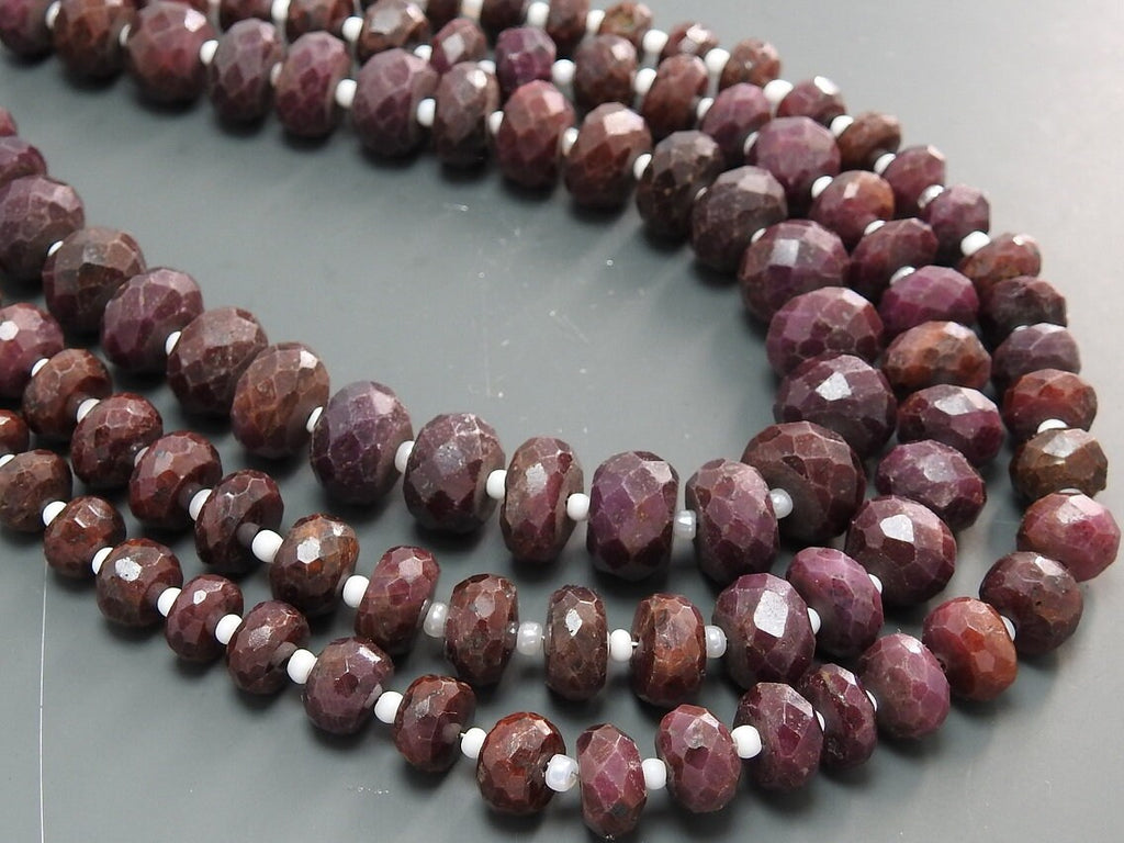 Ruby Faceted Rondelle Beads, Natural Gemstone Roundel 8 Inches Strand, Wholesale Jewelry Making Supplies, New Arrival Loose Stone W-B4