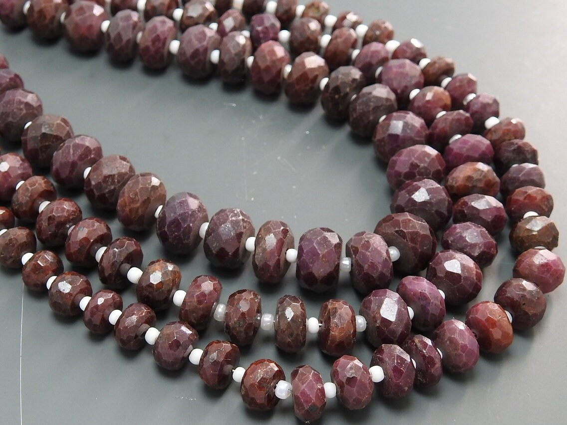 Ruby Faceted Rondelle Beads, Natural Gemstone Roundel 8 Inches Strand, Wholesale Jewelry Making Supplies, New Arrival Loose Stone W-B4