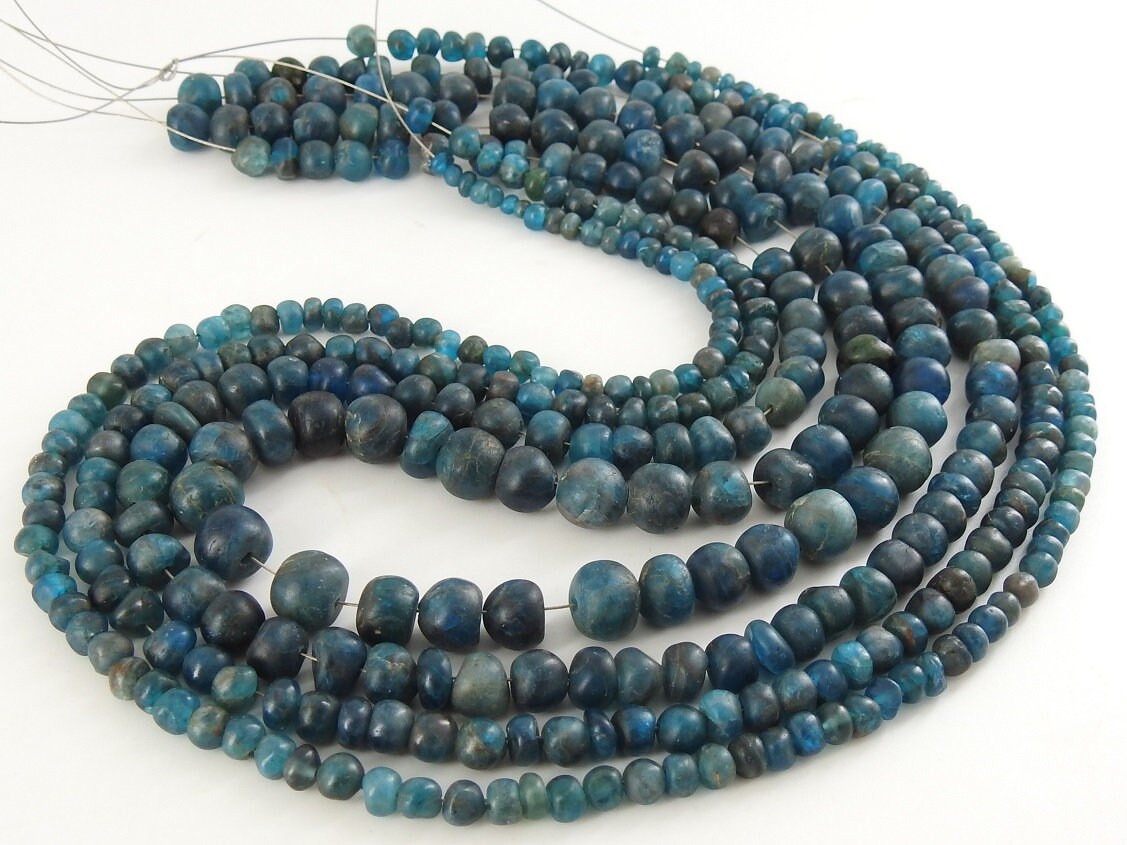 Natural Neon Blue Apatite Beads, Smooth Matte Polished Rondelle, 16 Inches Bulk Strand, Wholesale Handmade Gemstone Supplies WB6