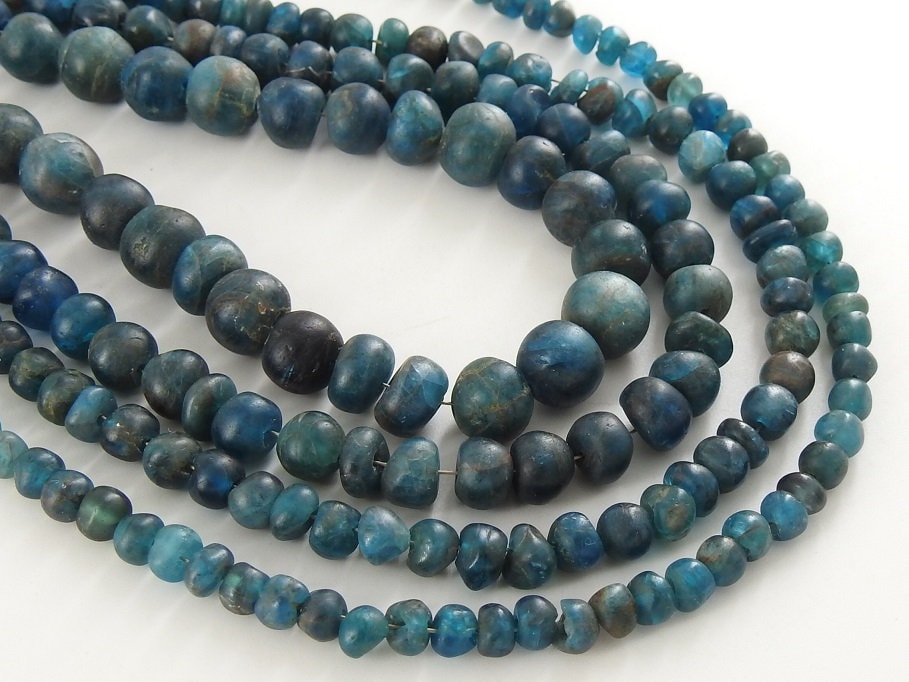 Natural Neon Blue Apatite Beads, Smooth Matte Polished Rondelle, 16 Inches Bulk Strand, Wholesale Handmade Gemstone Supplies WB6