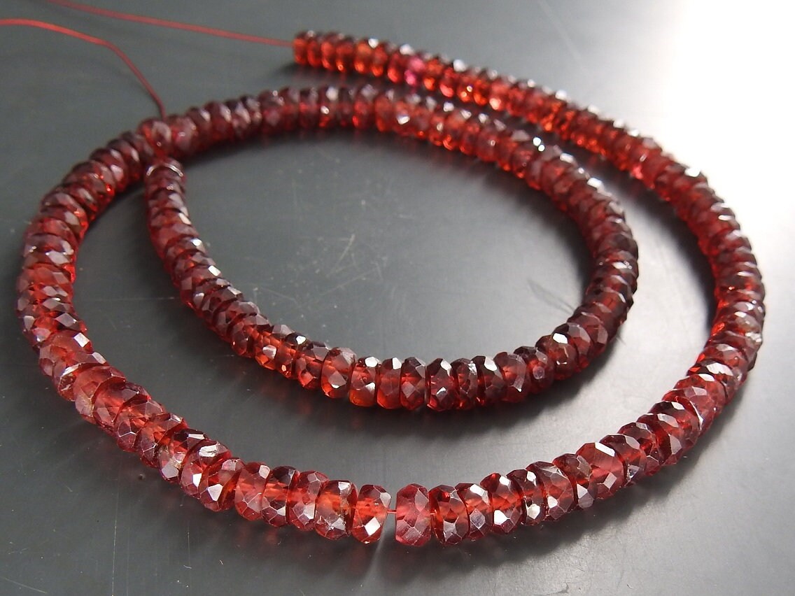 Mozambique Garnet Roundel Beads | Natural Faceted Gemstone 16" Strand for Jewelry Makers | Wholesale Craft Supplies PME-B3