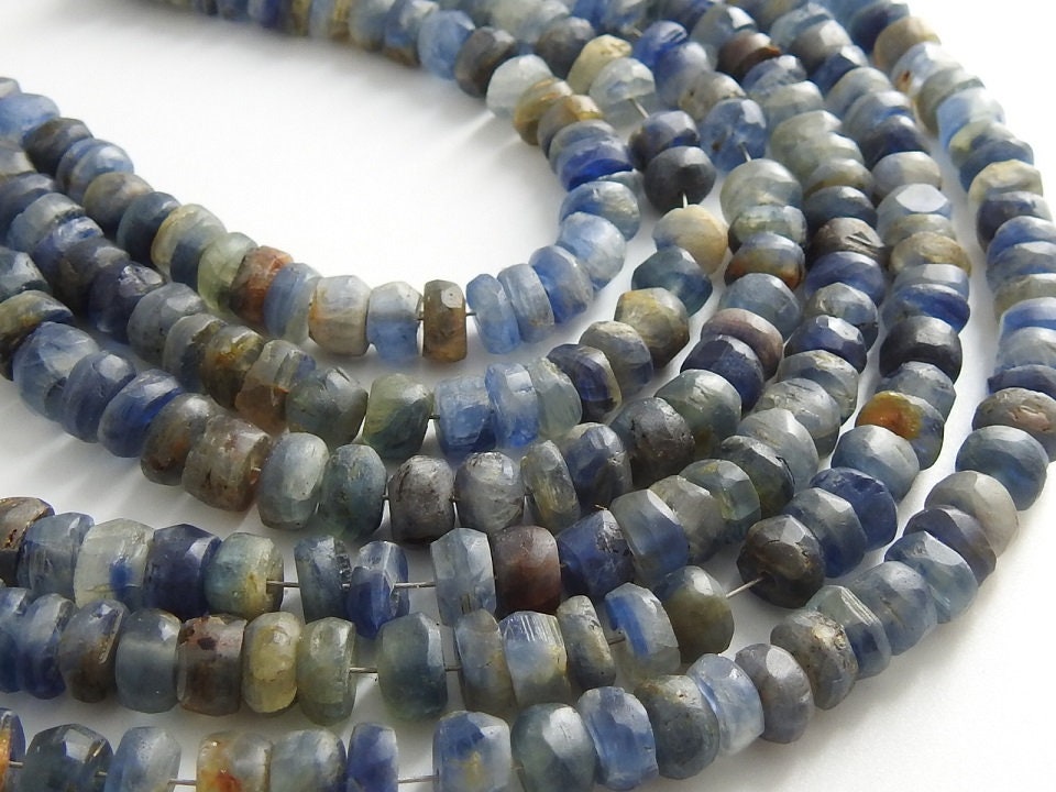 Natural Matte Blue Kyanite Smooth Rondelle Gemstone Loose Beads, 16 Inch Strand for Handmade Wholesale Jewelry Supplies Craft