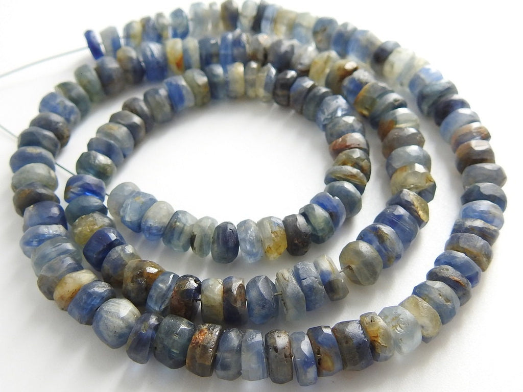 Natural Matte Blue Kyanite Smooth Rondelle Gemstone Loose Beads, 16 Inch Strand for Handmade Wholesale Jewelry Supplies Craft