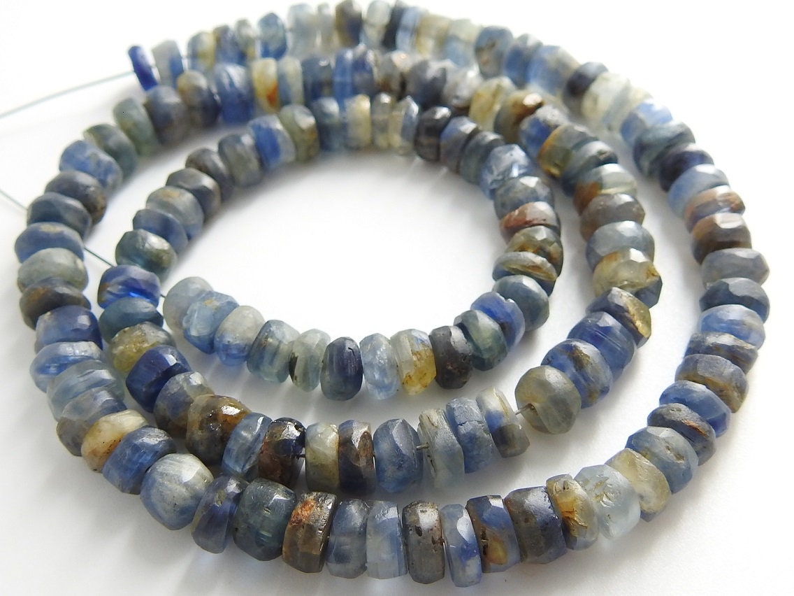 Natural Matte Blue Kyanite Smooth Rondelle Gemstone Loose Beads, 16 Inch Strand for Handmade Wholesale Jewelry Supplies Craft