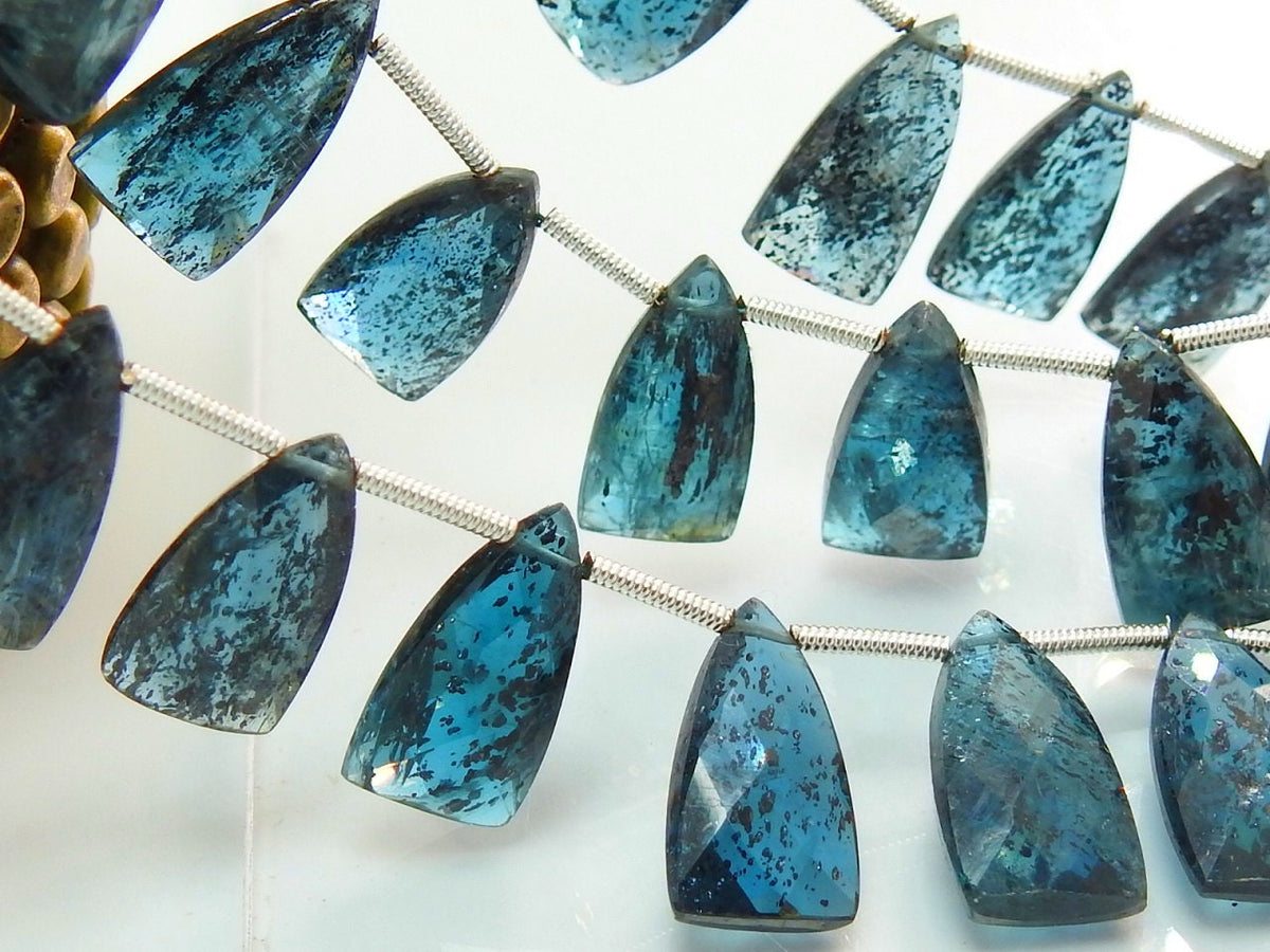Natural Moss Blue Kyanite Trillion Faceted Gemstone Pair, 15x8mm Matched 2-Piece Set, DIY Earring Designing Wholesale Supplies