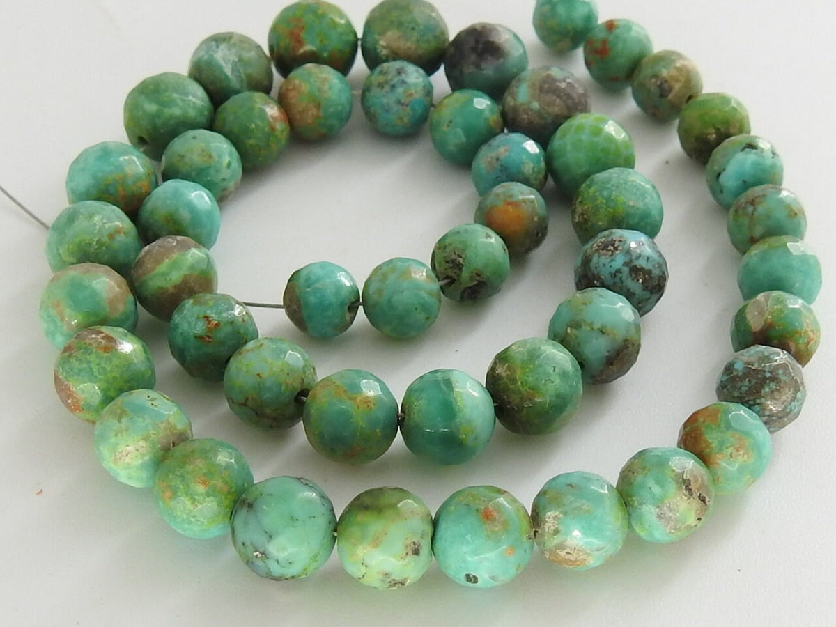 Natural Green Arizona Turquoise Faceted Round Beads 12" Strand Tiny Ball Sphere Loose Gemstone Wholesale Supply For Jewelry Making DIY Craft