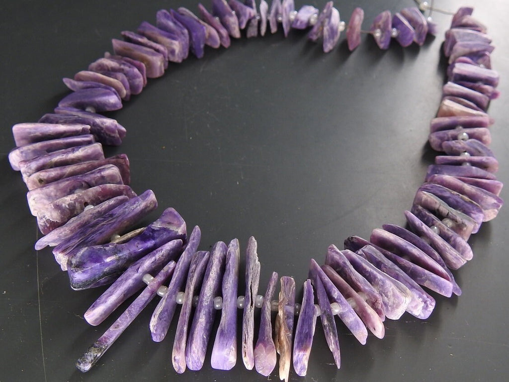 Natural Charoite Rough Stick Beads Matte Polished Raw Nugget 12" Strand 20x10-8x7mm Wholesale Healing Crystal For Necklace R3