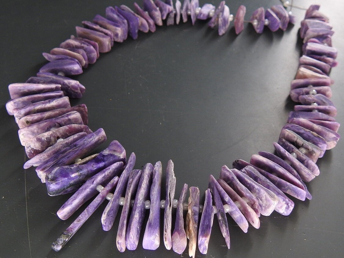 Natural Charoite Rough Stick Beads Matte Polished Raw Nugget 12" Strand 20x10-8x7mm Wholesale Healing Crystal For Necklace R3