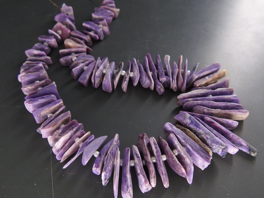 Natural Charoite Rough Stick Beads Matte Polished Raw Nugget 12" Strand 20x10-8x7mm Wholesale Healing Crystal For Necklace R3
