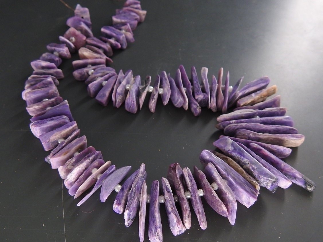 Natural Charoite Rough Stick Beads Matte Polished Raw Nugget 12" Strand 20x10-8x7mm Wholesale Healing Crystal For Necklace R3