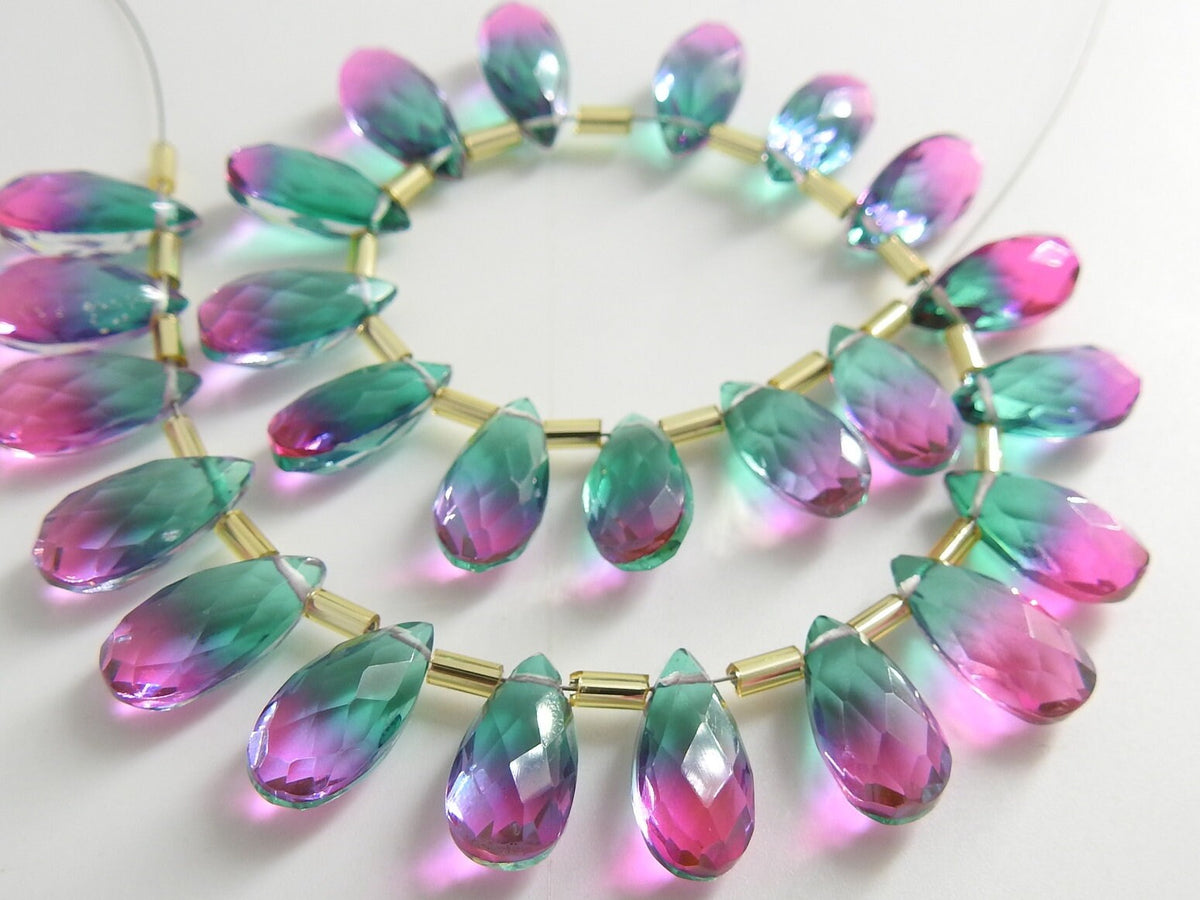 Bi Color Quartz Doublet Beads Faceted Teardrop Shape 10 Piece Lot 15x7mm Handmade Loose Gemstone Wholesale Supply Jewelry Making PMEQC