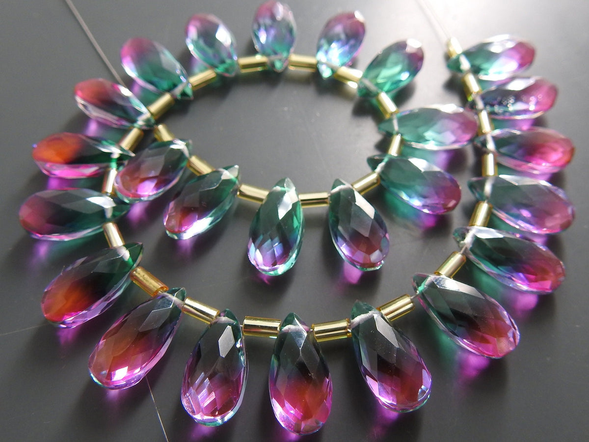 Bi Color Quartz Doublet Beads Faceted Teardrop Shape 10 Piece Lot 15x7mm Handmade Loose Gemstone Wholesale Supply Jewelry Making PMEQC