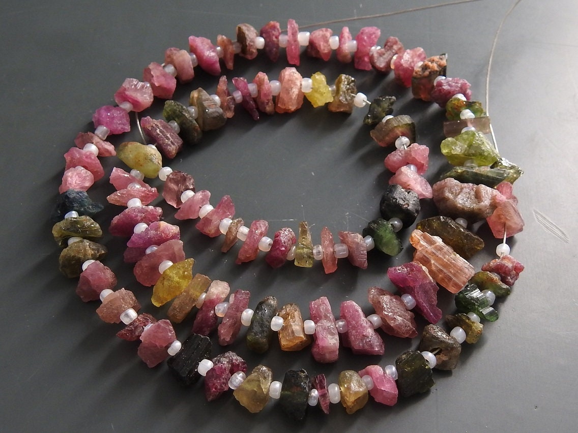Natural Multi Tourmaline Rough Beads Uncut Chip Nugget Loose Raw Stone 16 Inch Strand Wholesale Gemstone Supplies for DIY Jewelry Making RB2
