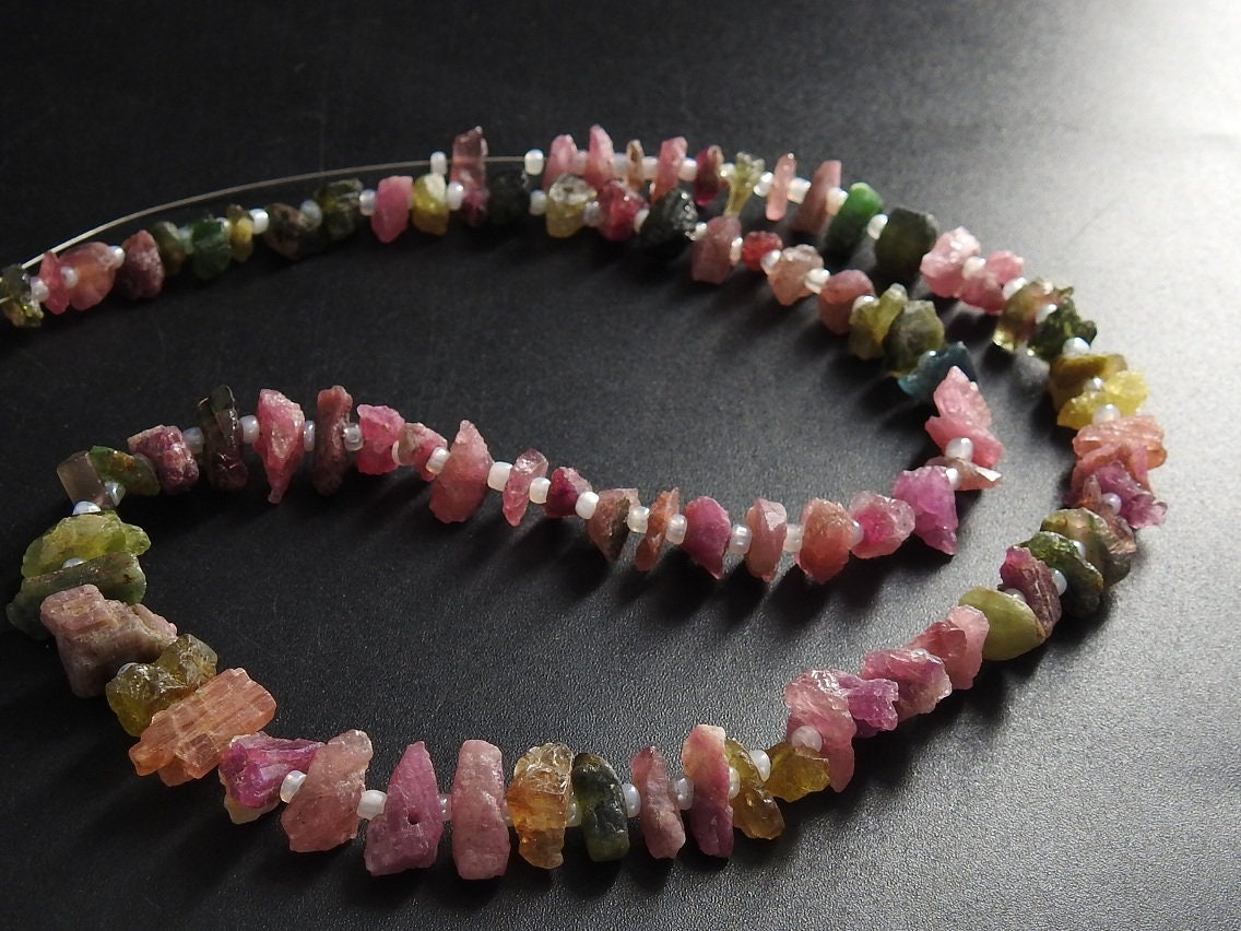 Natural Multi Tourmaline Rough Beads Uncut Chip Nugget Loose Raw Stone 16 Inch Strand Wholesale Gemstone Supplies for DIY Jewelry Making RB2
