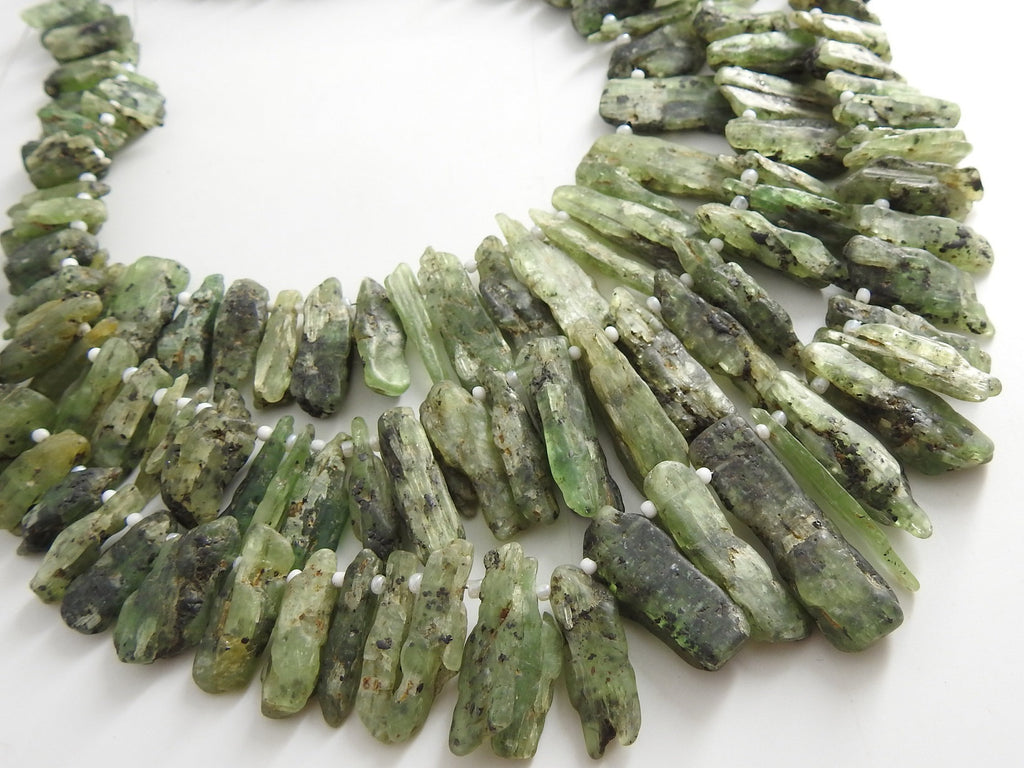 Green Kyanite Rough Sticks 8 Inches Natural Raw Crystal Points 30-15mm Bulk Wholesale Gemstone Beads for Wire Wrapping Jewelry Making Supply