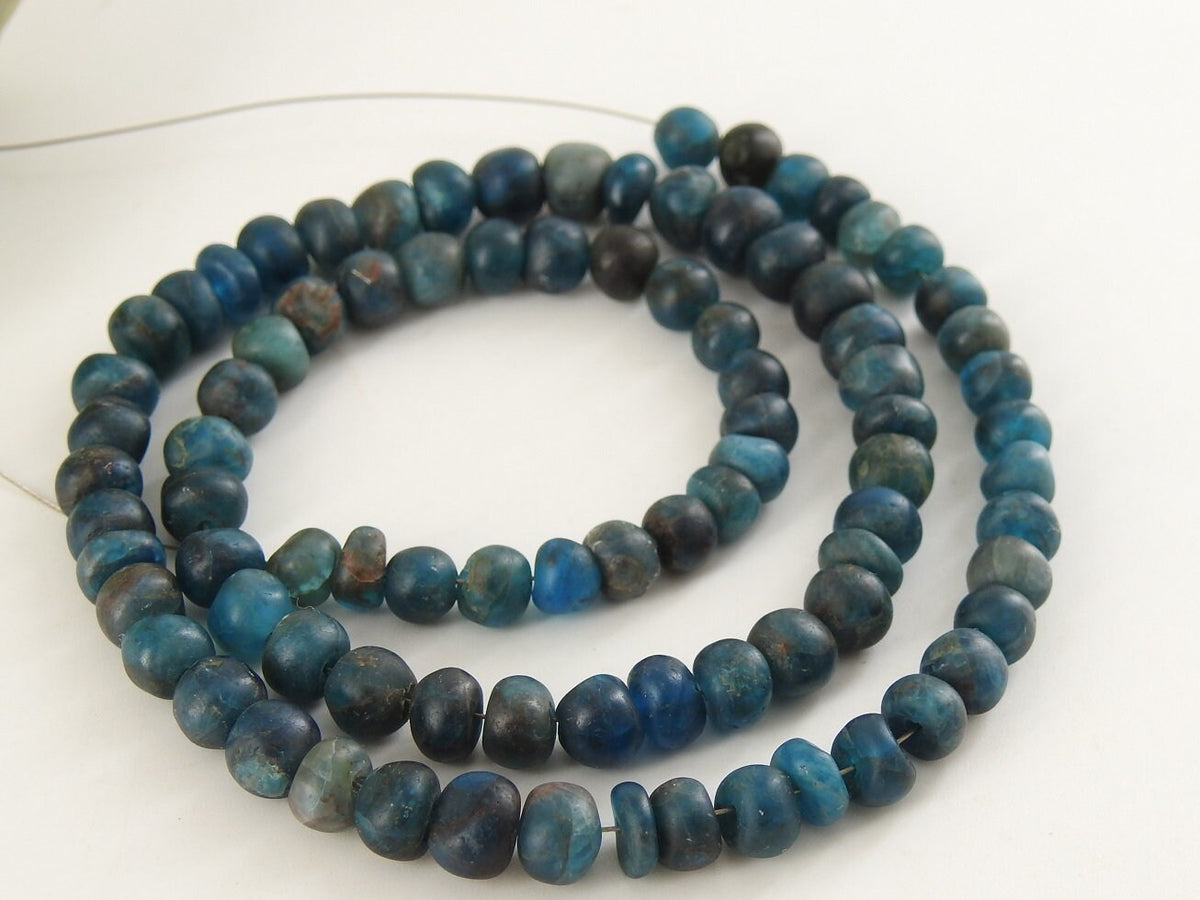 Natural Neon Blue Apatite Beads, Smooth Matte Polished Rondelle, 16 Inches Bulk Strand, Wholesale Handmade Gemstone Supplies WB6