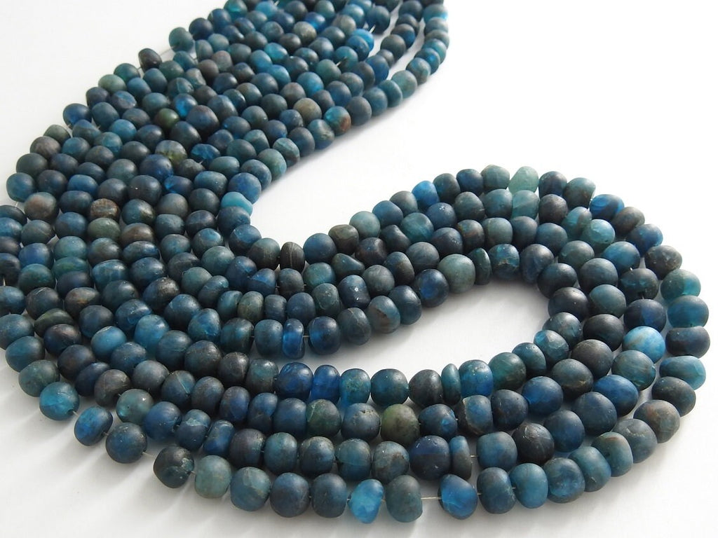 Natural Neon Blue Apatite Beads, Smooth Matte Polished Rondelle, 16 Inches Bulk Strand, Wholesale Handmade Gemstone Supplies WB6