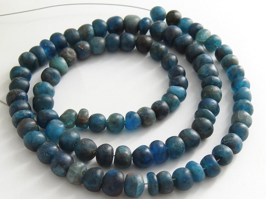 Natural Neon Blue Apatite Beads, Smooth Matte Polished Rondelle, 16 Inches Bulk Strand, Wholesale Handmade Gemstone Supplies WB6