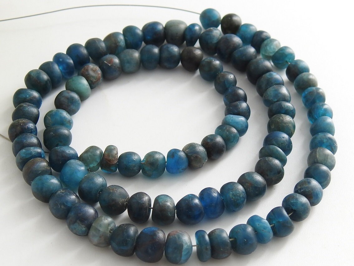Natural Neon Blue Apatite Beads, Smooth Matte Polished Rondelle, 16 Inches Bulk Strand, Wholesale Handmade Gemstone Supplies WB6