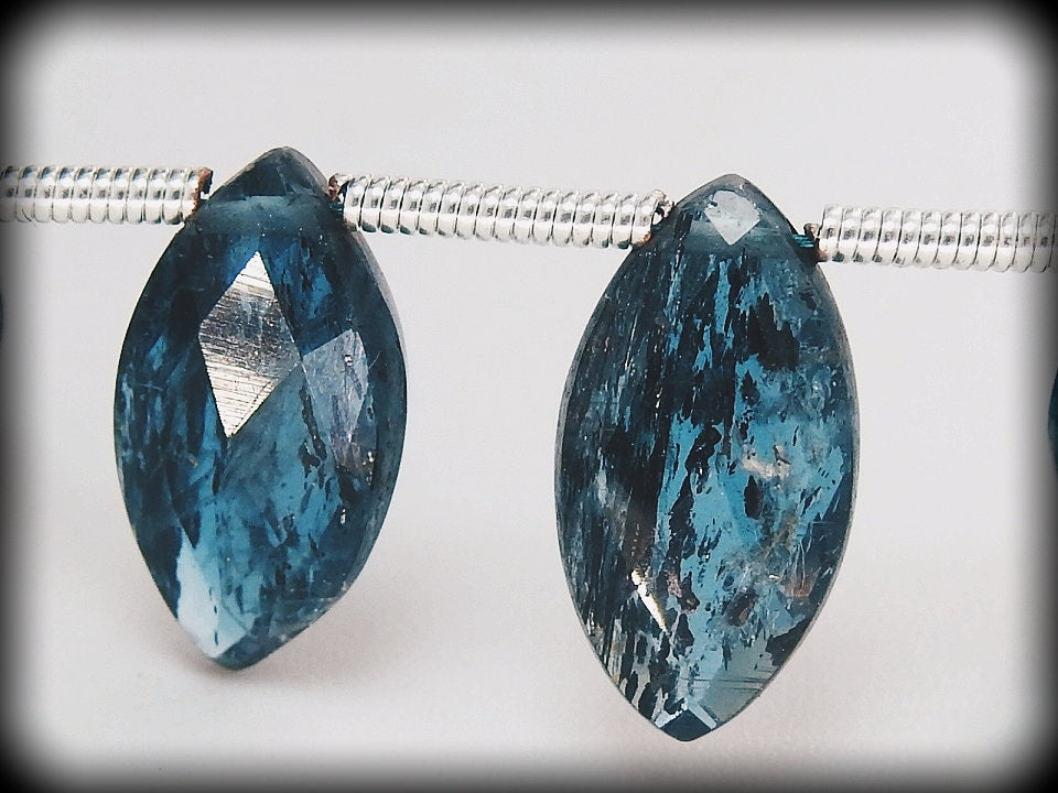 Faceted Moss Kyanite Marquise Briolettes 12x6mm | 2 Piece Loose Gemstones | Green Kyanite Beads For Jewelry Making Supplies