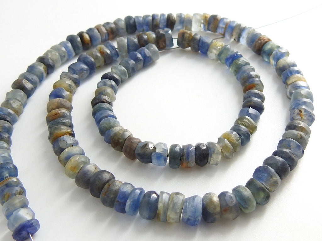Natural Matte Blue Kyanite Smooth Rondelle Gemstone Loose Beads, 16 Inch Strand for Handmade Wholesale Jewelry Supplies Craft